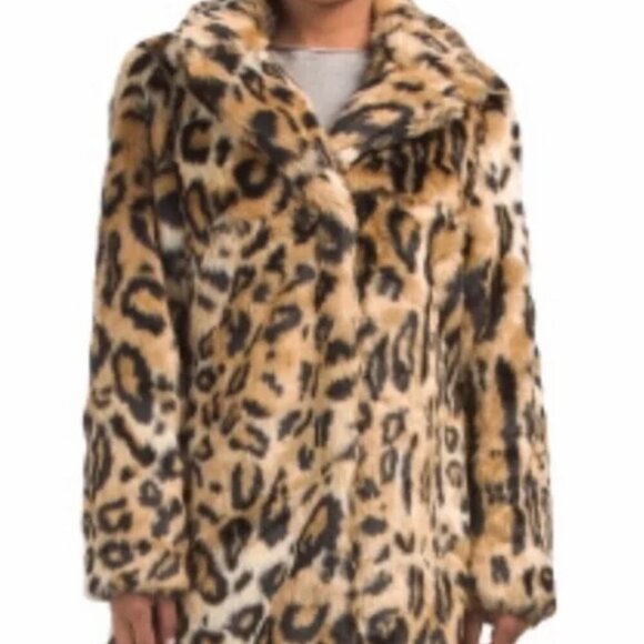 Rachel Zoe Jackets & Blazers - RACHEL ZOE Faux Fur Coat Jacket Animal Ocelot Leopard Big Cat Print L